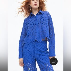 Blue Eyelet Embroidered Pants & Shirt Set